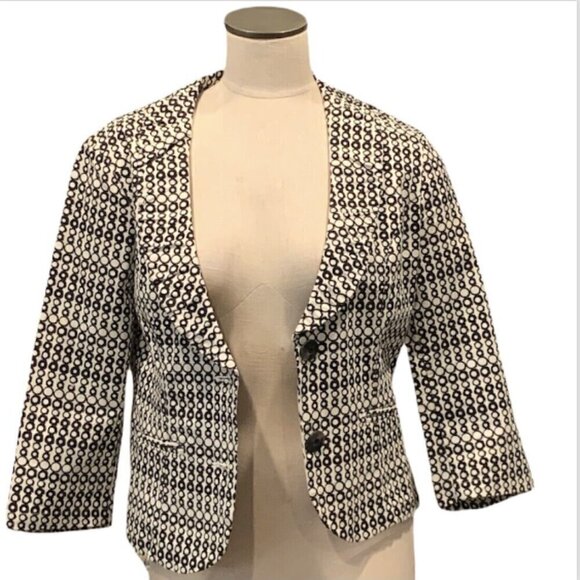 CAbi Du Jour #298 Jacket Cropped Blazer Sz 4 Black White 3/4 Sleeve Cotton 266D - Picture 6 of 10
